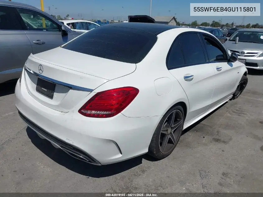 2016 Mercedes-Benz C 450 Amg 4Matic VIN: 55SWF6EB4GU115801 Lot: 42019103