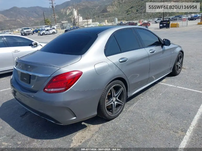 2016 Mercedes-Benz C 450 Amg 4Matic VIN: 55SWF6EB2GU136954 Lot: 42174534