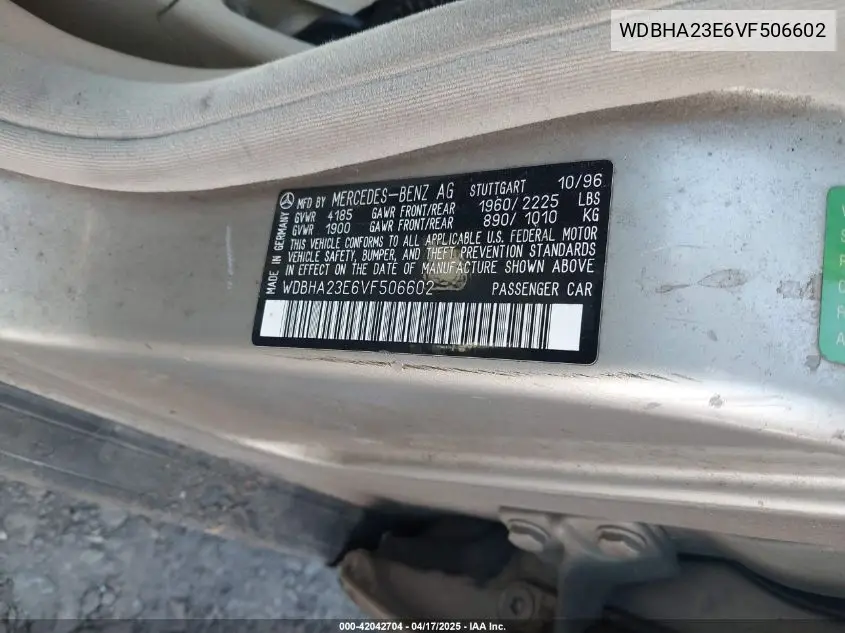 1997 Mercedes-Benz C 230 VIN: WDBHA23E6VF506602 Lot: 42042704