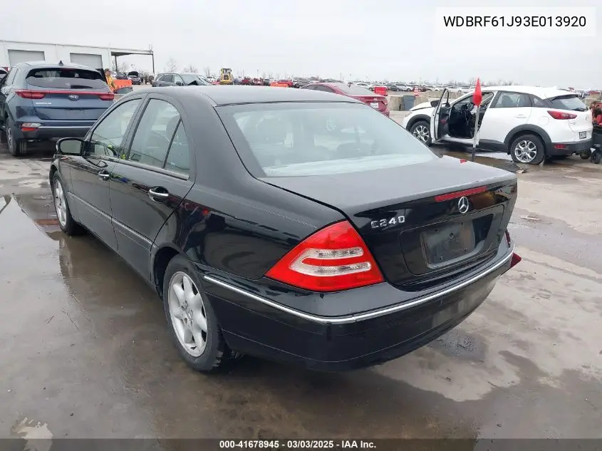 2003 Mercedes-Benz C 240 VIN: WDBRF61J93E013920 Lot: 41678945