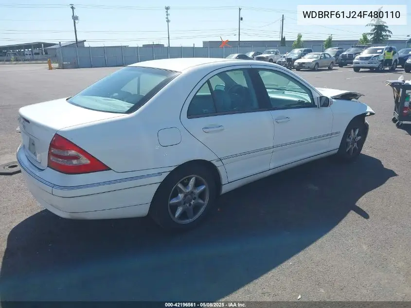 2004 Mercedes-Benz C 240 VIN: WDBRF61J24F480110 Lot: 42196561