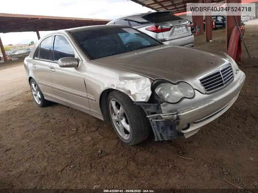 2004 Mercedes-Benz C 230 Kompressor Sport/Sport VIN: WDBRF40J34F524718 Lot: 42208142