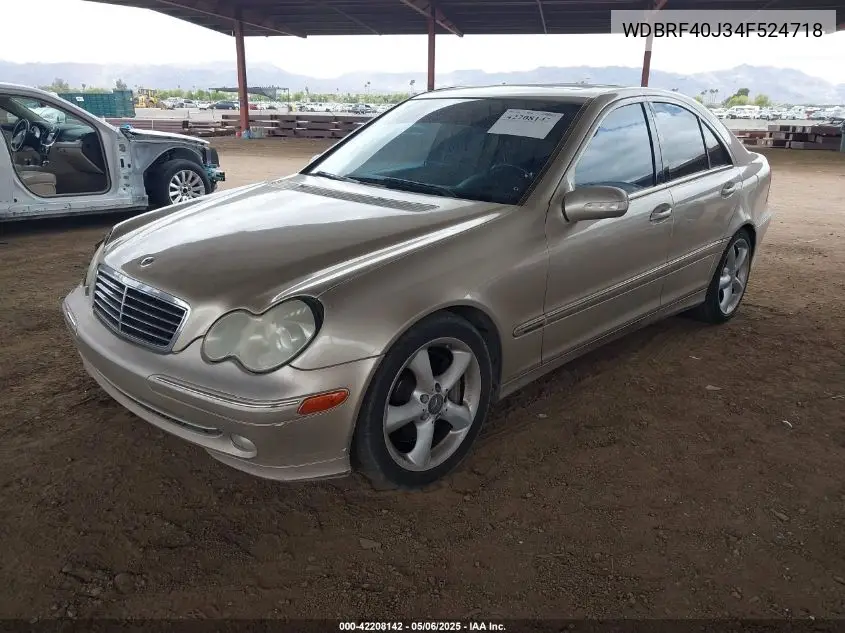 2004 Mercedes-Benz C 230 Kompressor Sport/Sport VIN: WDBRF40J34F524718 Lot: 42208142