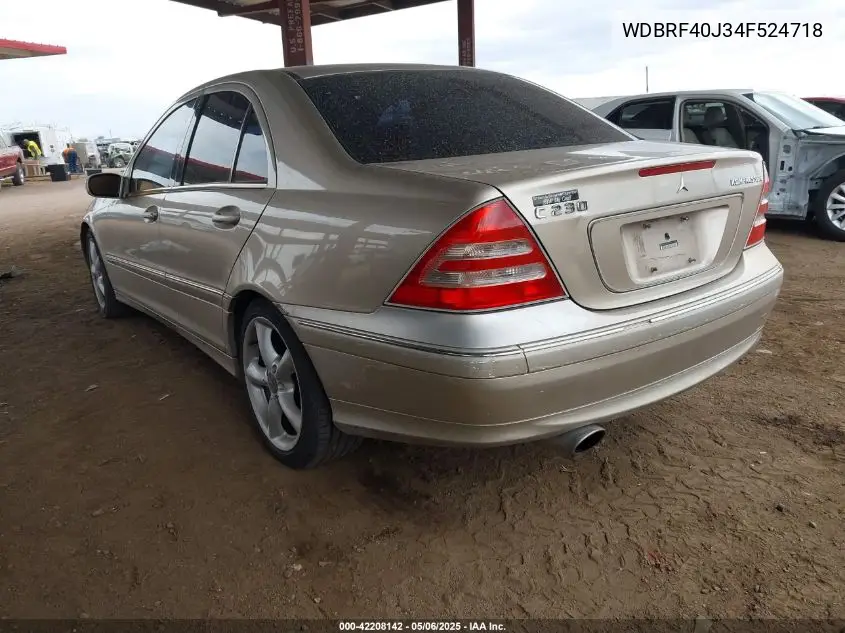 2004 Mercedes-Benz C 230 Kompressor Sport/Sport VIN: WDBRF40J34F524718 Lot: 42208142