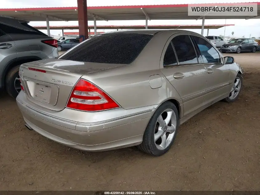 2004 Mercedes-Benz C 230 Kompressor Sport/Sport VIN: WDBRF40J34F524718 Lot: 42208142