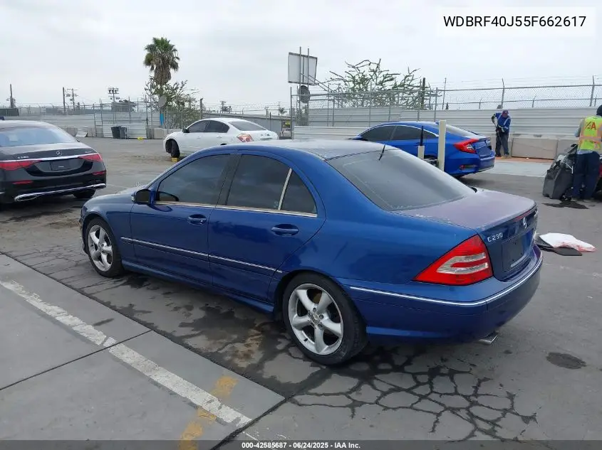 2005 Mercedes-Benz C 230 Kompressor Sport VIN: WDBRF40J55F662617 Lot: 42585687