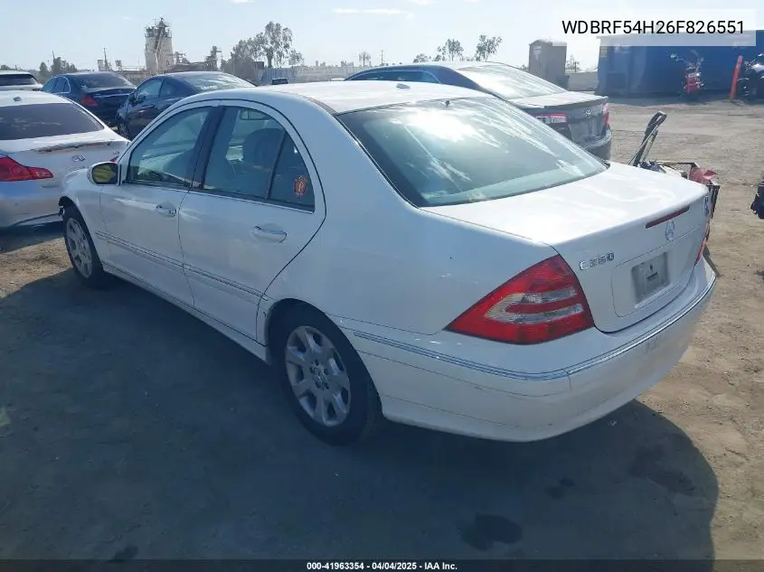 2006 Mercedes-Benz C 280 Luxury VIN: WDBRF54H26F826551 Lot: 41963354
