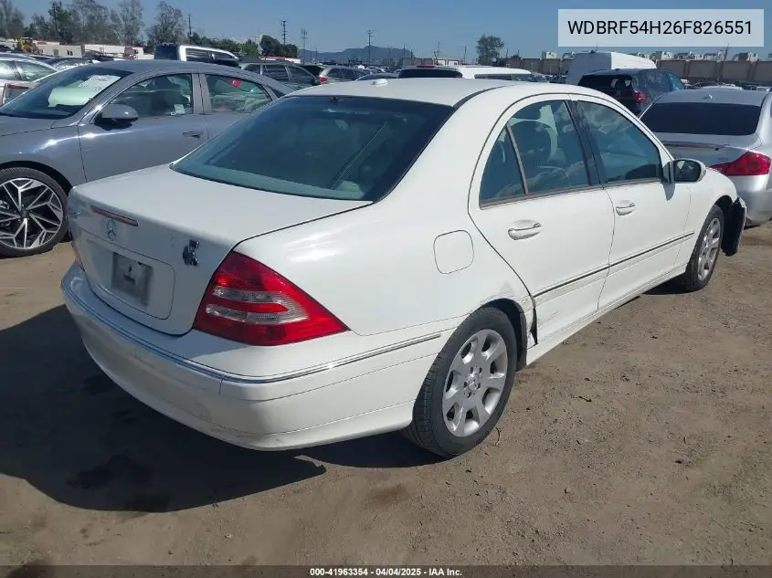 2006 Mercedes-Benz C 280 Luxury VIN: WDBRF54H26F826551 Lot: 41963354