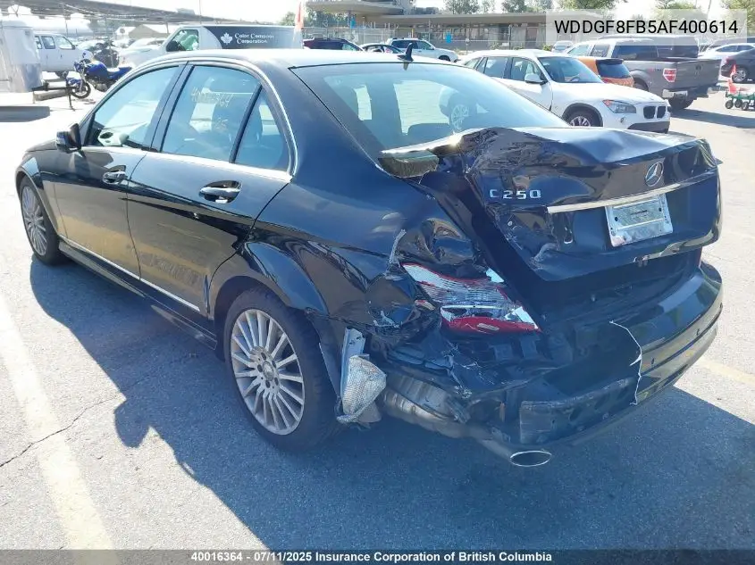 2010 Mercedes-Benz C 250 4Matic VIN: WDDGF8FB5AF400614 Lot: 40016364