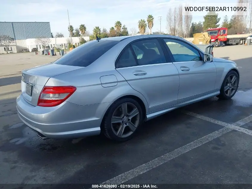 2010 Mercedes-Benz C 300 Luxury/Sport VIN: WDDGF5EB2AR110992 Lot: 41626093