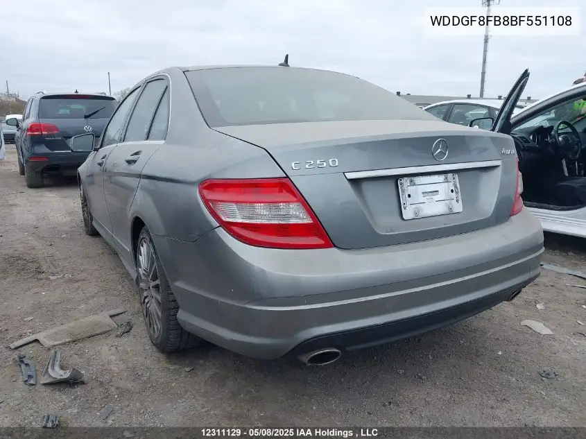 2011 Mercedes-Benz C 250 4Matic VIN: WDDGF8FB8BF551108 Lot: 12311129