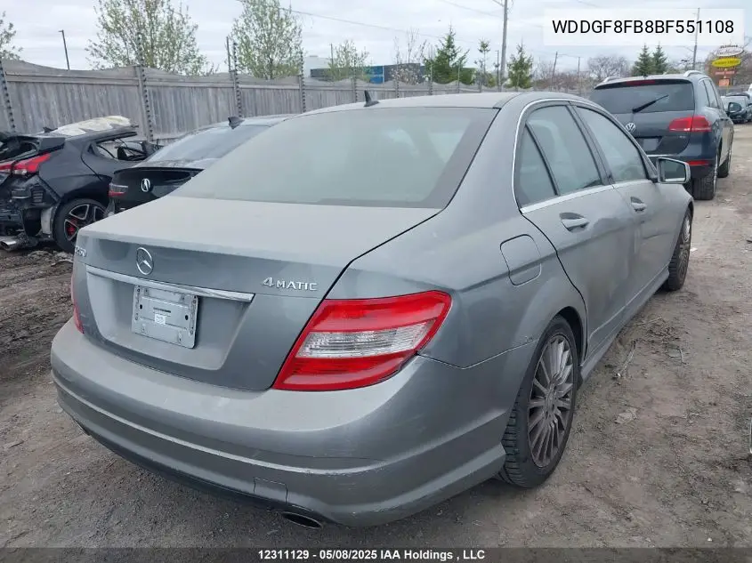 2011 Mercedes-Benz C 250 4Matic VIN: WDDGF8FB8BF551108 Lot: 12311129