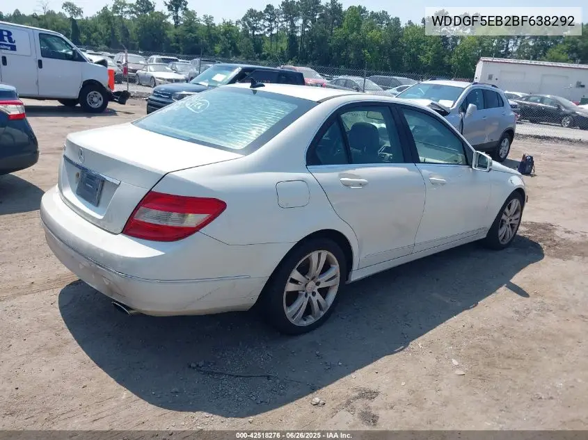 2011 Mercedes-Benz C 300 Luxury/Sport VIN: WDDGF5EB2BF638292 Lot: 42518276