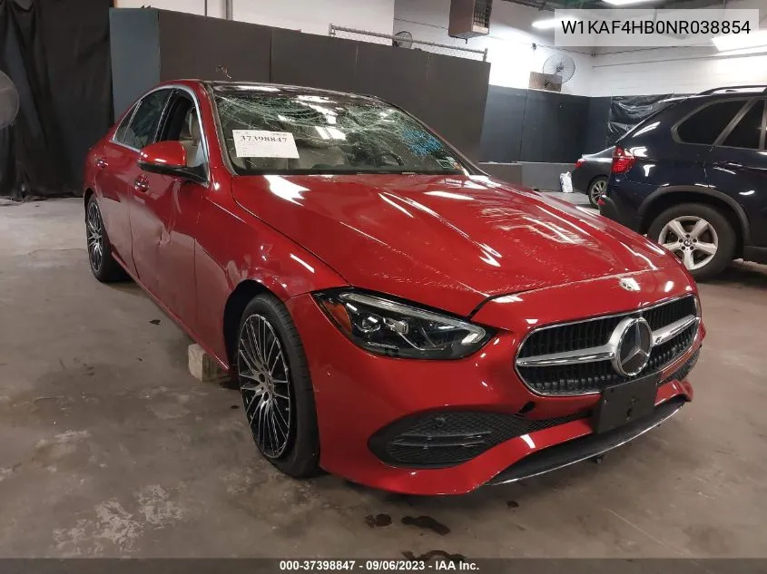 2022 Mercedes-Benz C 300 VIN: W1KAF4HB0NR038854 Lot: 37398847
