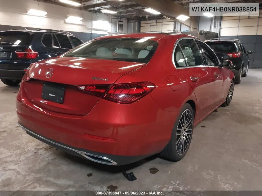 2022 Mercedes-Benz C 300 VIN: W1KAF4HB0NR038854 Lot: 37398847