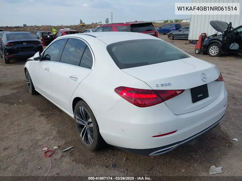 2022 Mercedes-Benz C 300 Sedan VIN: W1KAF4GB1NR061514 Lot: 41887174