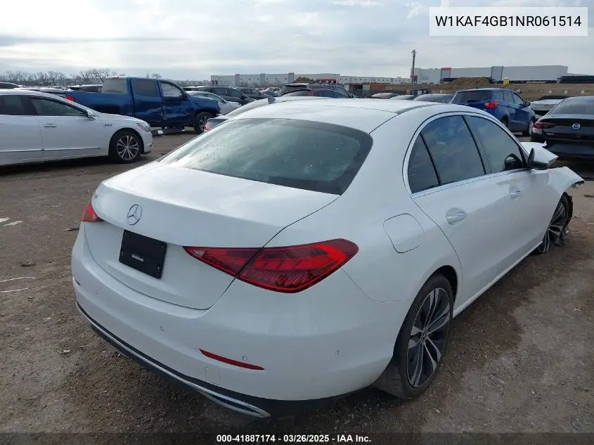 2022 Mercedes-Benz C 300 Sedan VIN: W1KAF4GB1NR061514 Lot: 41887174