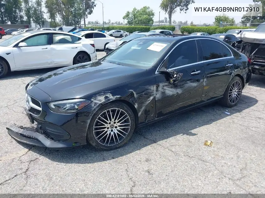 2022 Mercedes-Benz C 300 Sedan VIN: W1KAF4GB9NR017910 Lot: 42181450