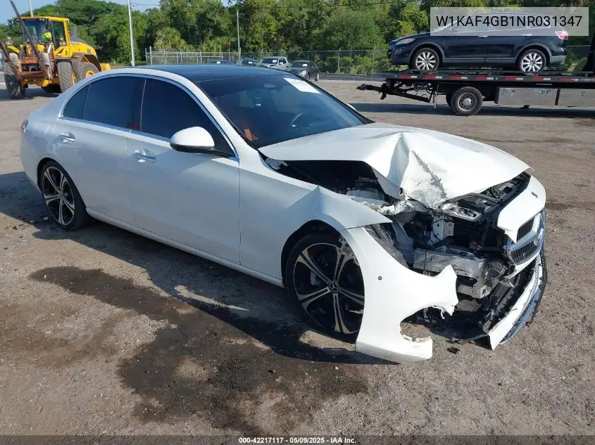 2022 Mercedes-Benz C 300 Sedan VIN: W1KAF4GB1NR031347 Lot: 42217117