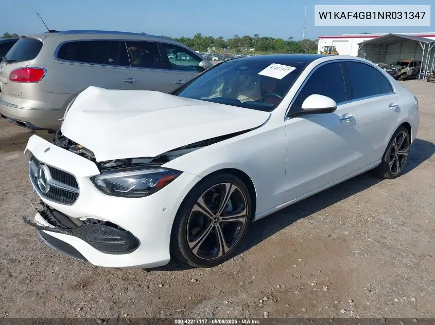 2022 Mercedes-Benz C 300 Sedan VIN: W1KAF4GB1NR031347 Lot: 42217117