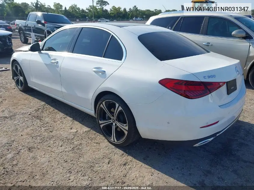 2022 Mercedes-Benz C 300 Sedan VIN: W1KAF4GB1NR031347 Lot: 42217117