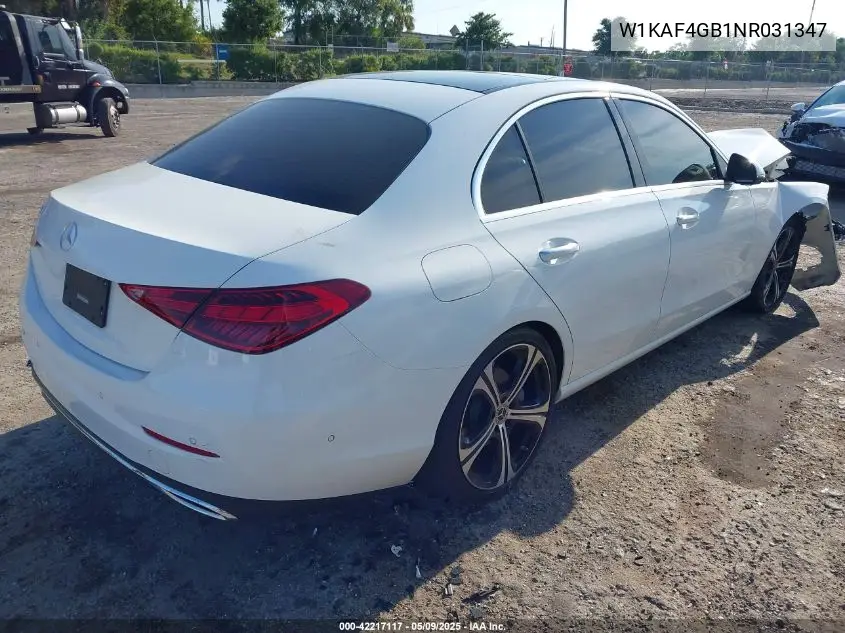 2022 Mercedes-Benz C 300 Sedan VIN: W1KAF4GB1NR031347 Lot: 42217117
