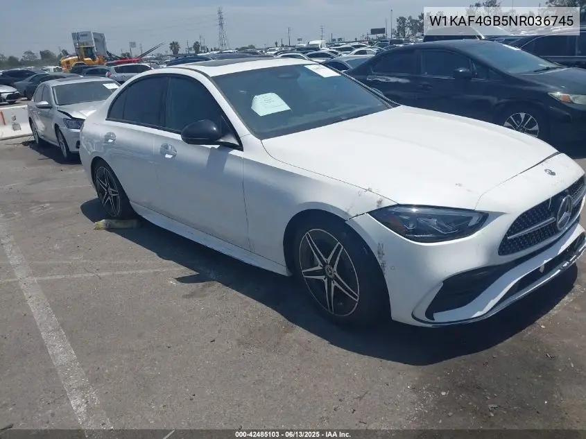 2022 Mercedes-Benz C 300 Sedan VIN: W1KAF4GB5NR036745 Lot: 42485103