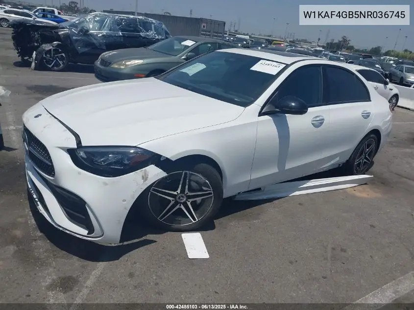 2022 Mercedes-Benz C 300 Sedan VIN: W1KAF4GB5NR036745 Lot: 42485103