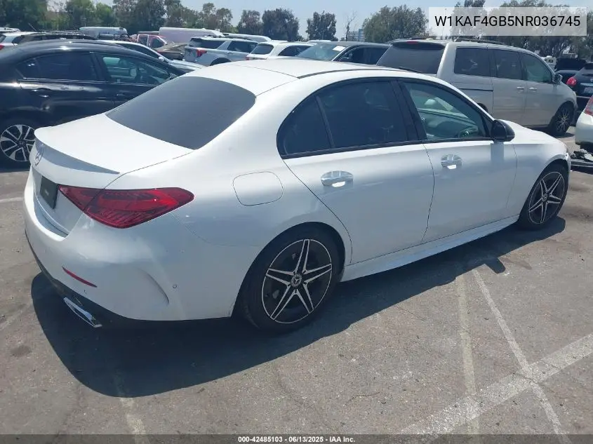 2022 Mercedes-Benz C 300 Sedan VIN: W1KAF4GB5NR036745 Lot: 42485103