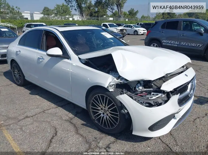 2022 Mercedes-Benz C 300 Sedan VIN: W1KAF4GB4NR043959 Lot: 42598944