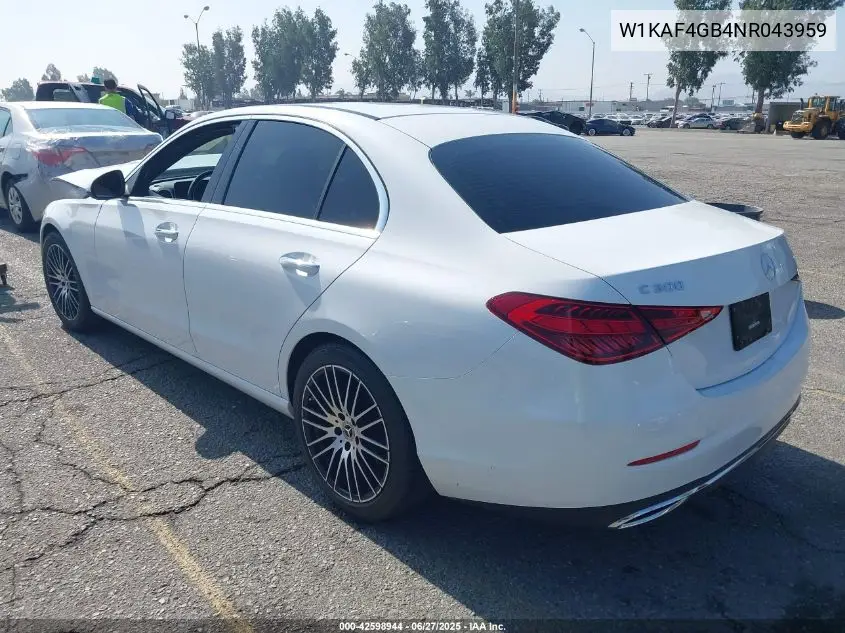 2022 Mercedes-Benz C 300 Sedan VIN: W1KAF4GB4NR043959 Lot: 42598944