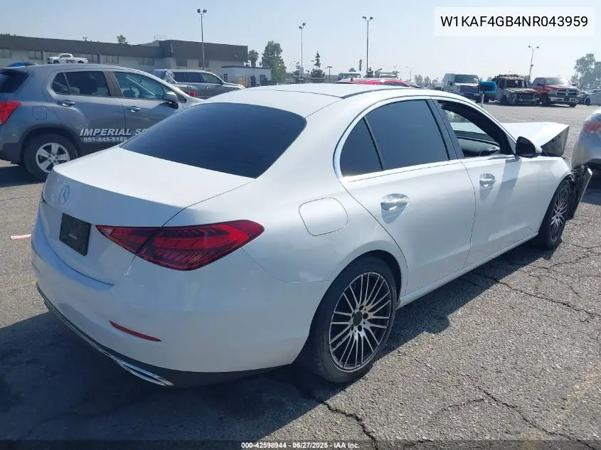 2022 Mercedes-Benz C 300 Sedan VIN: W1KAF4GB4NR043959 Lot: 42598944