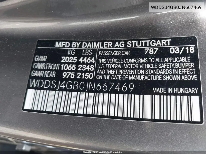 2018 Mercedes-Benz Cla 250 4Matic VIN: WDDSJ4GB0JN667469 Lot: 42616080