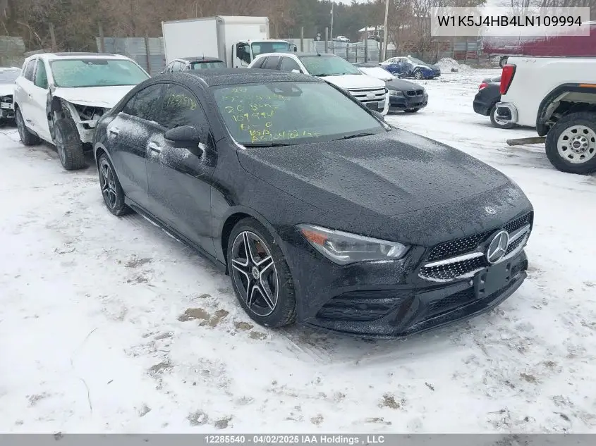 2020 Mercedes-Benz Cla 250 4Matic VIN: W1K5J4HB4LN109994 Lot: 12285540