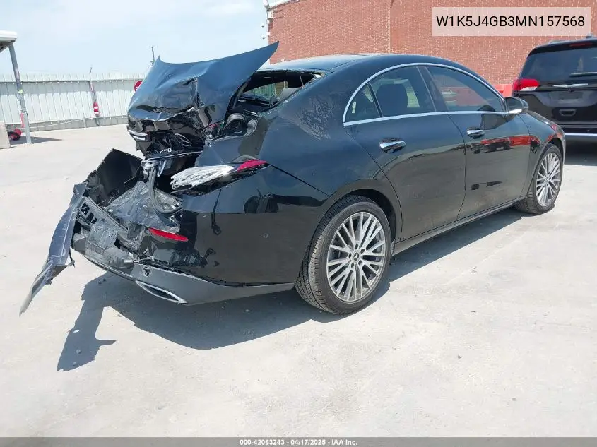 2021 Mercedes-Benz Cla 250 VIN: W1K5J4GB3MN157568 Lot: 42063243