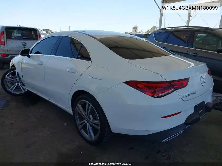 2021 Mercedes-Benz Cla 250 VIN: W1K5J4GBXMN180099 Lot: 42200533