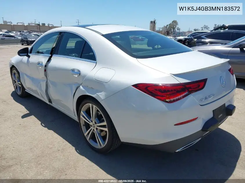 2021 Mercedes-Benz Cla 250 VIN: W1K5J4GB3MN183572 Lot: 42218522