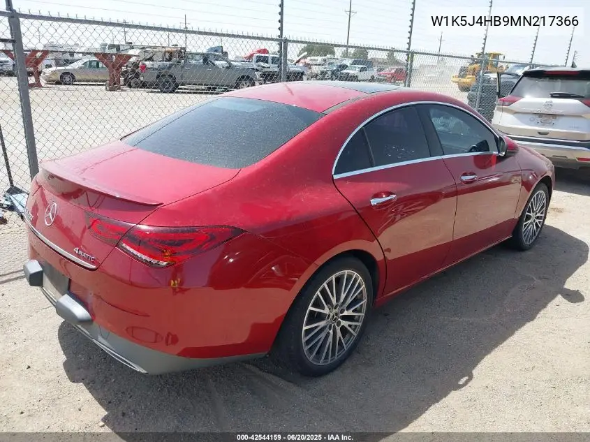2021 Mercedes-Benz Cla 250 4Matic VIN: W1K5J4HB9MN217366 Lot: 42544159