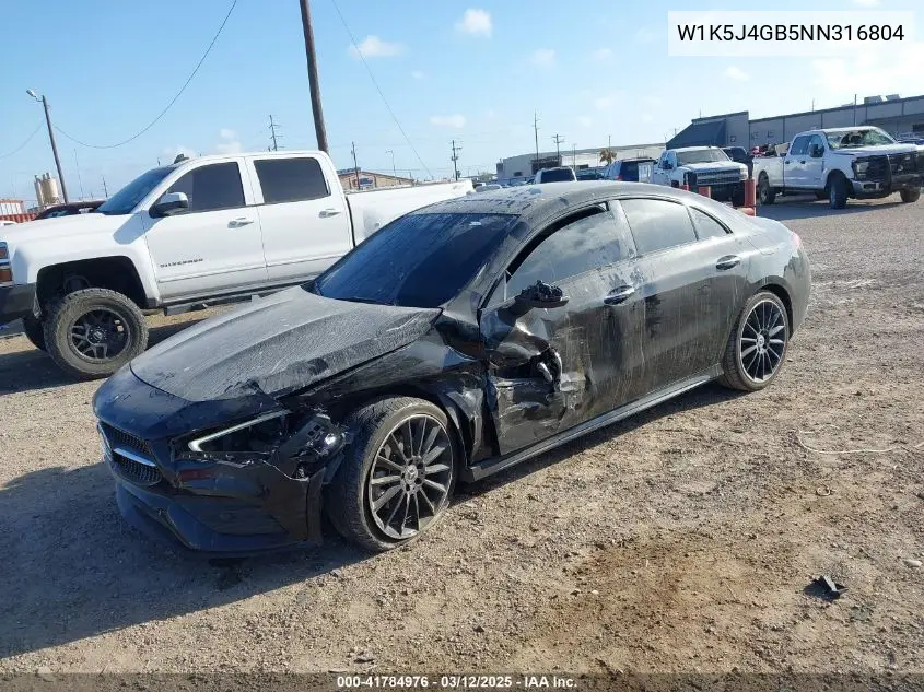 2022 Mercedes-Benz Cla 250 Coupe VIN: W1K5J4GB5NN316804 Lot: 41784976