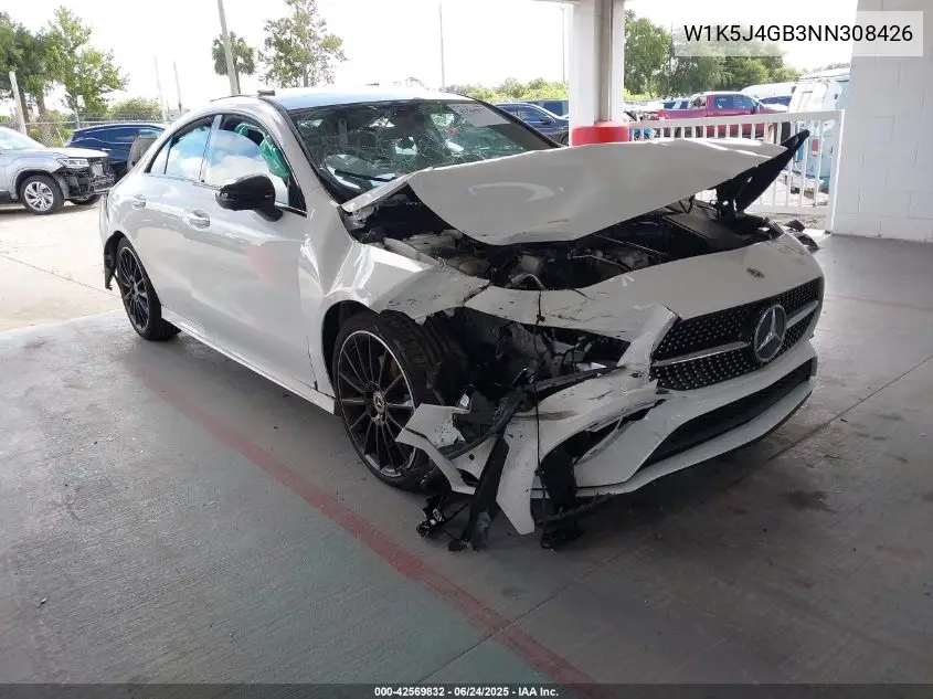2022 Mercedes-Benz Cla 250 Coupe VIN: W1K5J4GB3NN308426 Lot: 42569832