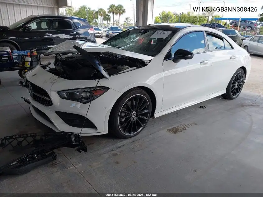 2022 Mercedes-Benz Cla 250 Coupe VIN: W1K5J4GB3NN308426 Lot: 42569832
