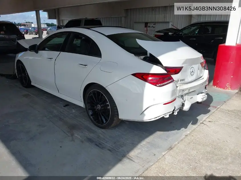 2022 Mercedes-Benz Cla 250 Coupe VIN: W1K5J4GB3NN308426 Lot: 42569832