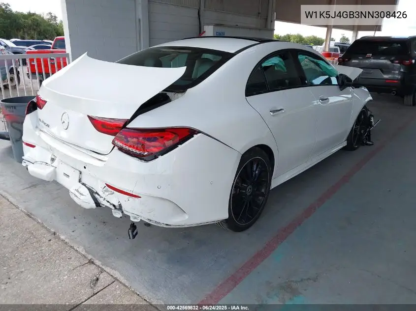 2022 Mercedes-Benz Cla 250 Coupe VIN: W1K5J4GB3NN308426 Lot: 42569832