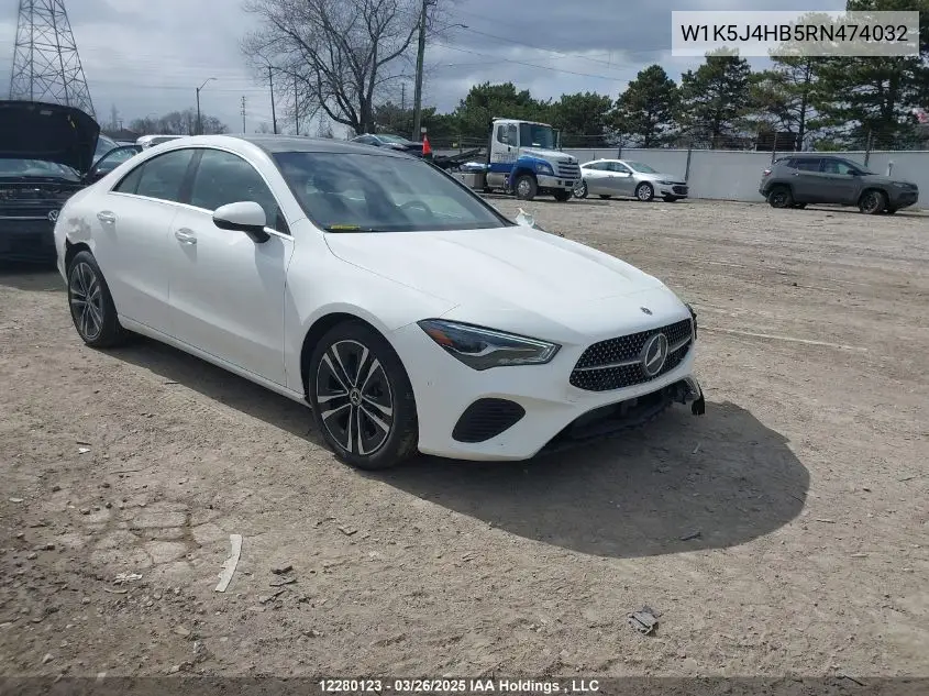 2024 Mercedes-Benz Cla 250 4Matic VIN: W1K5J4HB5RN474032 Lot: 12280123