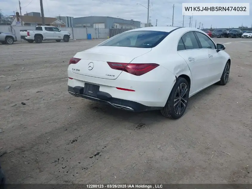 2024 Mercedes-Benz Cla 250 4Matic VIN: W1K5J4HB5RN474032 Lot: 12280123