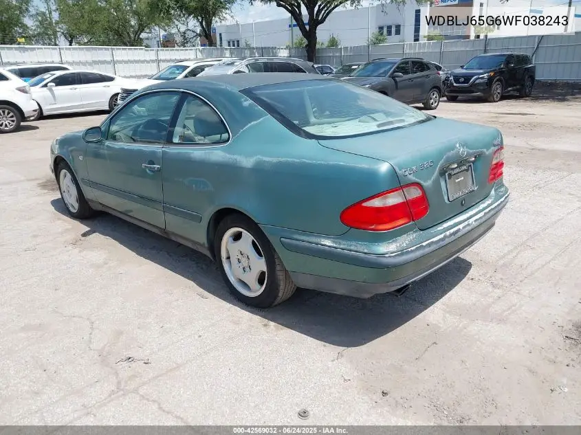 1998 Mercedes-Benz Clk 320 VIN: WDBLJ65G6WF038243 Lot: 42569032