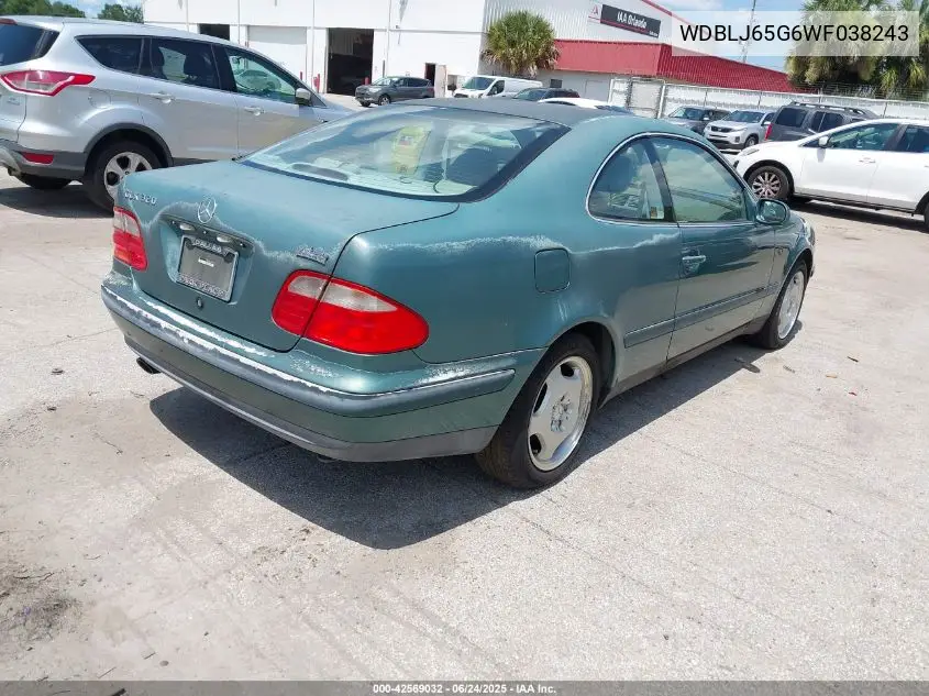 1998 Mercedes-Benz Clk 320 VIN: WDBLJ65G6WF038243 Lot: 42569032