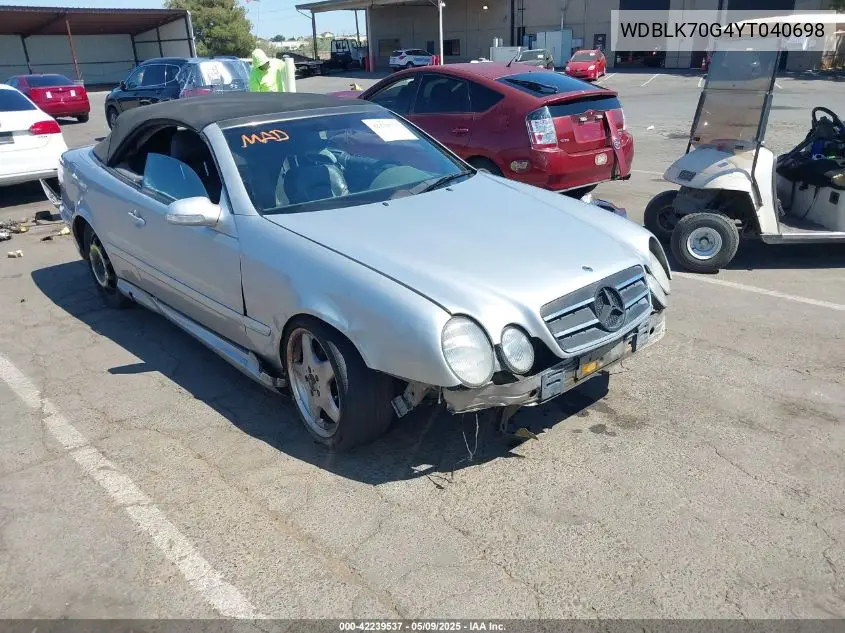 2000 Mercedes-Benz Clk 430 VIN: WDBLK70G4YT040698 Lot: 42239537