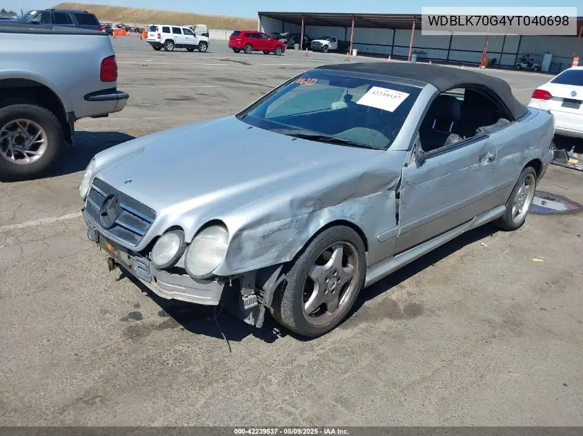 2000 Mercedes-Benz Clk 430 VIN: WDBLK70G4YT040698 Lot: 42239537