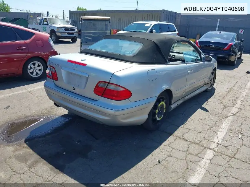 2000 Mercedes-Benz Clk 430 VIN: WDBLK70G4YT040698 Lot: 42239537